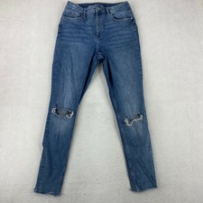 Divided by H&M Skinny Ankle Jeans Women's 12 Blue High Rise Raw Hem Distressed