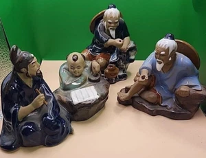 Chinese Ceramic Shiwan/ Mudman/ Fisherman Figurine and Shribe, all 4, no box - Picture 1 of 6