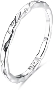 925 Sterling Silber Ring Für Damen Mädchen Gehämmerte Bandringe Aus 18 Karat Wei - Bild 1 von 7