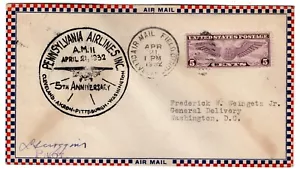 1932 AMF Cleveland OH AM11 Pennsylvania Airlines su Roessler Env pilota autografo - Foto 1 di 2