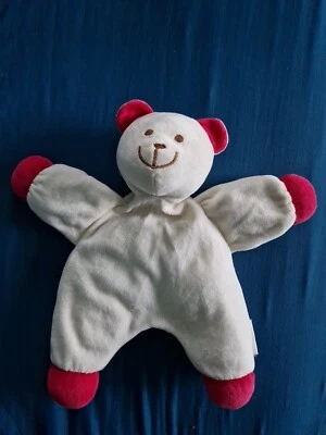 Doudou semi plat ours blanc rose AUCHAN  - Photo 1/2