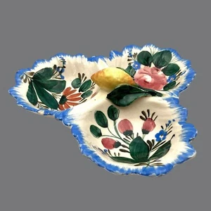 Italienische handbemalte Keramik geteilt 3 teilig Gewürz Servierschale Blumen Zitrone - Bild 1 von 14