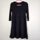 Eileen Fisher Small Dress Women Black Wool Ribbed Minimal Capsule Neutral Modest
