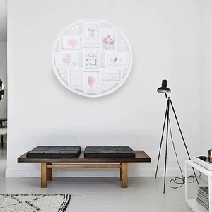 Round White Photo Frame Wall Hanging Picture Collage Frame with Leaf Decoration - Picture 1 of 18