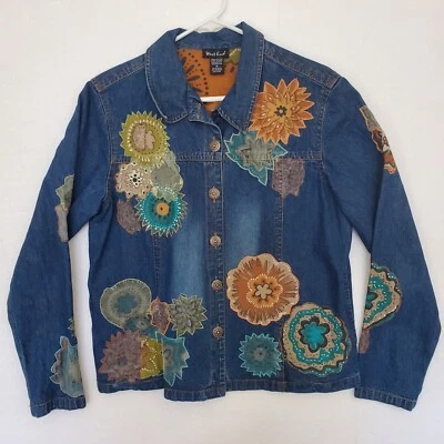 Chaqueta vaquera vintage West End bordada apliques florales azul jean mediana Foto 1 de 4