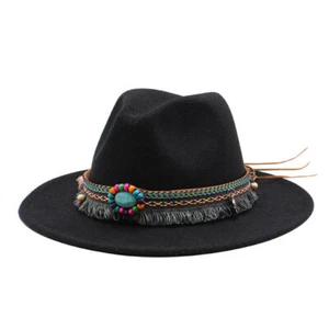 Unisex Trilby National Style Kappe breite Krempe Wollfilz Panamahütze mit Gürtelschnalle - Bild 1 von 25