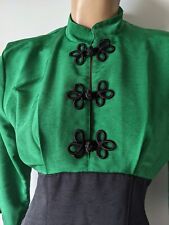 CUE Womens 80's Statement Green & Black Dress Sz 10 Button Detail Shoulder Pads