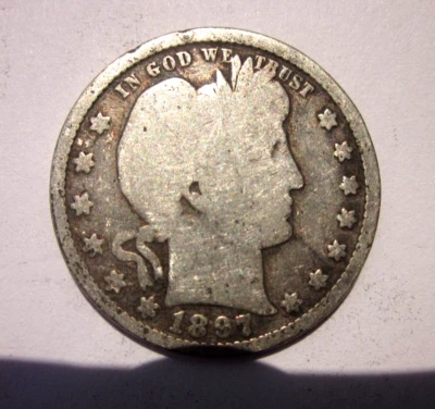 1897-P BARBER QUARTER DOLLAR 25C PHILADELPHIA MINT COLLECTOR COIN GOOD GRADE - Image 1 of 2