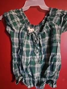OP girls green and white plaid shirt small 3/5, used - Picture 1 of 5