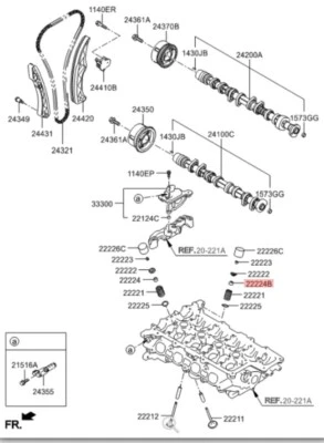 22224 2G000 haste de válvula de vedação 8 Hyundai 2005-2023 - Imagem 1 de 2