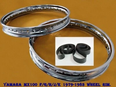 Fit YAMAHA MX100 F/G/H/J/K 1979-1983 F & R STEEL WHEEL RIM SET+TAPE RUBBER #BI# - Imagem 1 de 4
