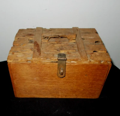 PRIMITIVE ANTIQUE HAND-MADE WOOD SEWING BOX W/CONTENTS - Image 1 of 4