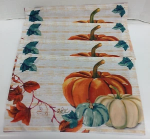 4 Fall Pumpkins Placemats Harvest Thanksgiving Dining Kitchen Table Fabric 12x18 - Picture 1 of 5