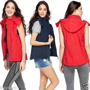 Women Waterproof Hooded Zip Front Gilet Detachable Hooded Back Navy Red 806  - Picture 1 of 6