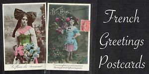 A.N. PARIS ☆ EARLY FRENCH GREETINGS CARDS ☆ 1900s Postcards