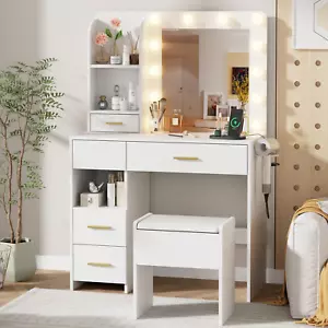Vanity Desk with LED Lighted Mirror&Power Outlet, 3 Lighting Colors Makeup Vanit - Picture 1 of 11