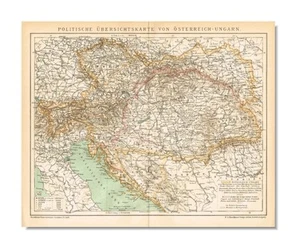 HUNGARY AUSTRIA Galicia CZECHIA SLOVAKIA UKRAINE POLAND Antique Old Map 1895 - Picture 1 of 12