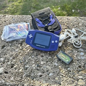 Nintendo Game Boy Advance Indigo Purple Bundle w/ Case Game & Link Cable 2 Games - Picture 1 of 12