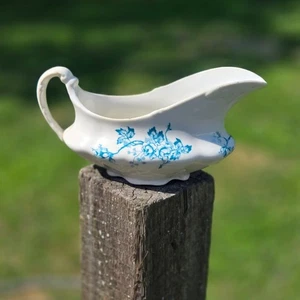 Antique turquoise floral K.T. & K Semi Vitreous China gravy boat Knowles Taylor - Picture 1 of 9