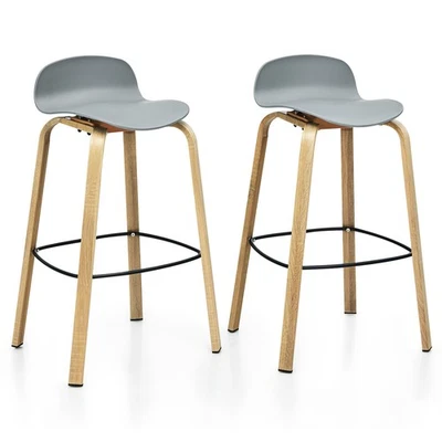 Costway Modern Set of 2 Barstools 30inch Pub Chairs w/Low Back&Metal Legs Grey - Image 1 of 4