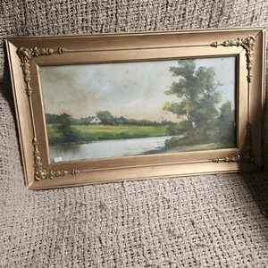 19TH Or EARLY 20TH CENTURY Gold GESSO WOOD FRAME Signed Oil Pastel Countryside - Picture 1 of 22