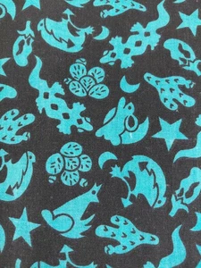 Southwestern Inspired Cotton Fabric Blue Black 22x45.5" Coyote Cactus Santa Fe - Picture 1 of 4