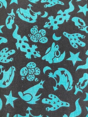 Southwestern Inspired Cotton Fabric Blue Black 22x45.5" Coyote Cactus Santa Fe - Image 1 of 4