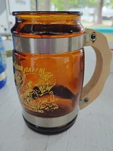 African Safari Port Clinton Ohio Souvenir Mug Amber Brown Glass Cup 5" Tall - Picture 1 of 7