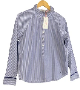 Vineyard Vines Sz 8 Stripe Ruffle Popover Woven Top Royal Ocean Color - Picture 1 of 11