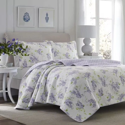 Keighley 3-Piece Purple Solid Cotton Full/Queen Quilt Set - Image 1 of 4