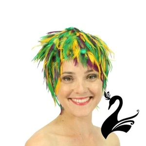 Wigs Feather Hackle Wig - Green / Purple / Yellow (Mardi Gras) - Costume Part... - Bild 1 von 1