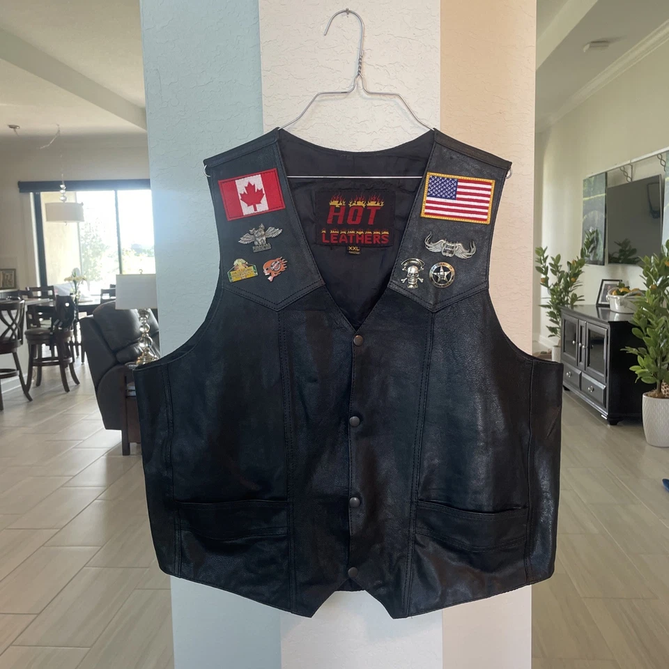 Hot Leathers Black Leather Motorcycle Vest w/ PATCHES & PINS 2XL Bad to the Bone - Image 1 of 4