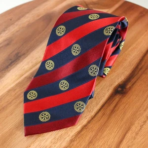 Corbata giratoria 100 % seda rayas rojas azules dorada hecha a mano - Imagen 1 de 4