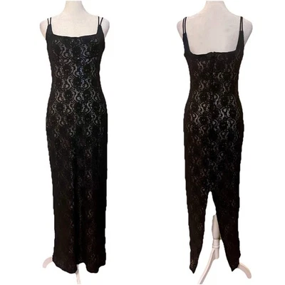 VTG Morgan Co Prom Y2K Slinky Fairy Whimsigoth Lace Sequin Underlay Gown 7/8 - Image 1 of 4