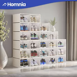 24 Pcs Shoe Storage Box Stackable Clear All White Sneakers Case Rack Organizer - Picture 1 of 11