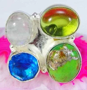 Rainbow Moonstone & 925 Silver Handmade Elegants Ring Size N & gift-box - Picture 1 of 2