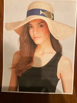 Sombrero de paja Jonathan Adler bordado con lentejuelas pez ala ancha nuevo con etiqueta Foto 1 de 4