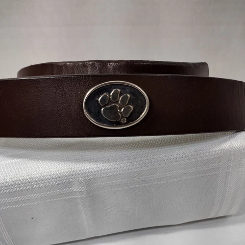 Clemson University Leather Belt Size 34 Tiger Paw Metal Logo Embellishments Cover