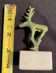 VINTAGE BRONZE/MARBLE MOOSE/DEER SCULPTURE - Picture 1 of 9