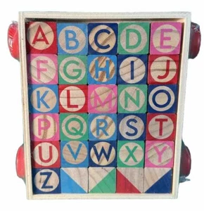 Ankyo WOODEN ALPHABET BLOCKS With Pull Cart Wheels - Picture 1 of 2