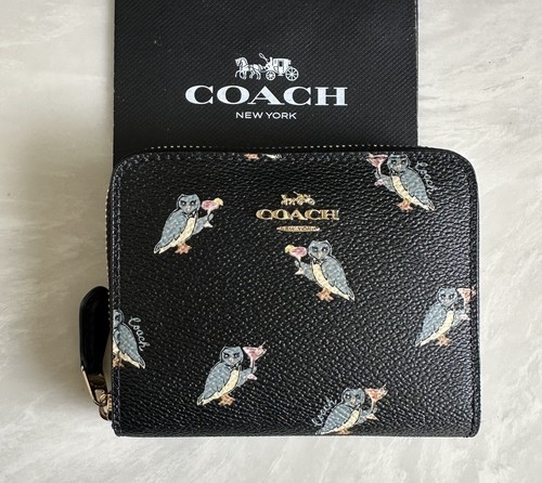 PORTAFOGLIO COACH NERO MULTI PARTY STAMPA GUFO PICCOLA ZIP INTORNO 38905 US INtime OTTIMEioni