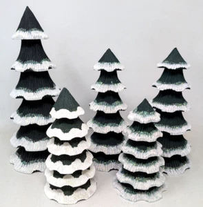 HTF Vintage Midwest of Cannon Falls Glitter Pine Christmas Trees Figurines 5 Lot - Picture 1 of 10