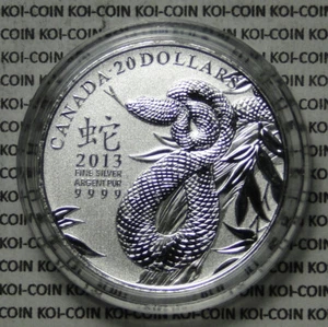 Canada 2013 $20 1/4oz Year of Snake Silver Coin 9999 fine capsule proof finish - Picture 1 of 2