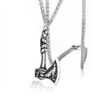 New Mens Norse Viking Wolf Raven Axe Pendant Necklace Jewelry Stainless Steel