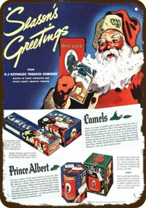 1936 Santa Claus CAMEL Cigarrillo Navidad VntLook RÉPLICA DECORATIVA LETRERO DE METAL - Imagen 1 de 1