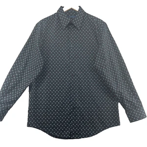 ML Material London Men's Size L Black Geometric Cotton Long Sleeve Casual Shirt - Picture 1 of 8