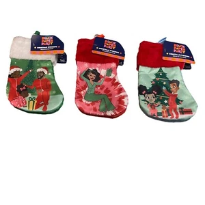 Black Paper Party 7” Christmas Stockings Lot Of 3 - Picture 1 of 4