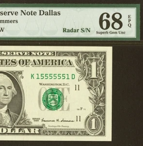 Billete de 1 dólar de la Reserva Federal 1999 PMG 68EPQ Top Pop 1/0 súper radar número de serie - Imagen 1 de 4