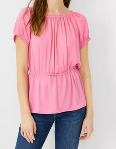Ann Taylor Petite Mixed Media Tie Waist Top Blouse Pink Size LP - Picture 1 of 2