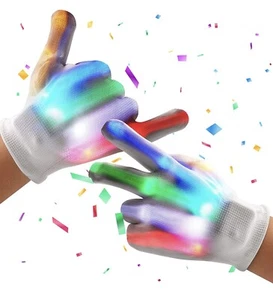 Party LED Gloves for Adult Large - 5 Colors & 6 Flash Modes!  GLOW IN THE DARK - Picture 1 of 6